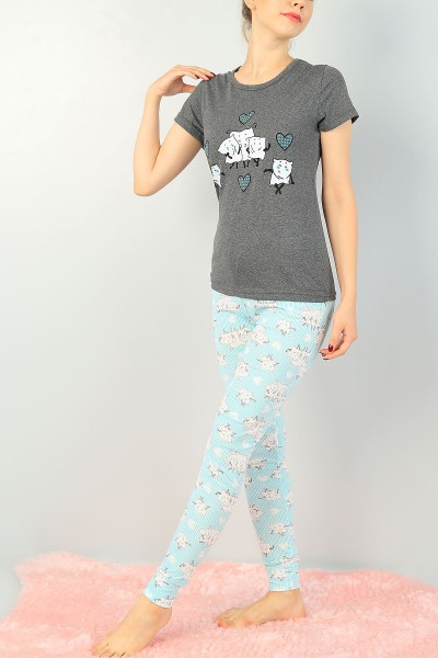 Su Yeşili Baskılı Bayan Pijama Takımı 73627