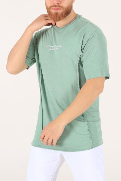 Su Yeşili Baskılı Oversize Erkek Tişört 172449