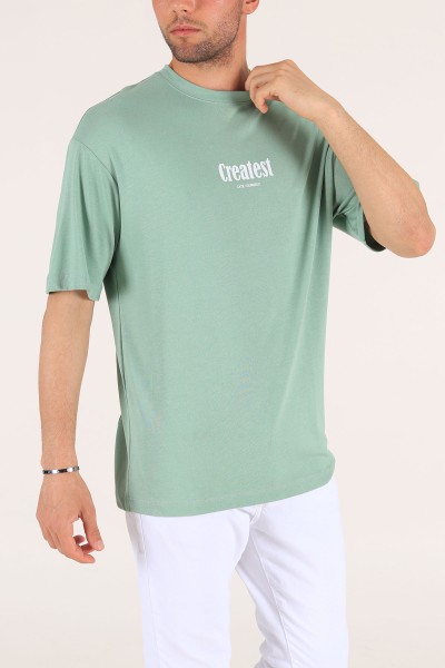 Su Yeşili Baskılı Oversize Erkek Tişört 177460