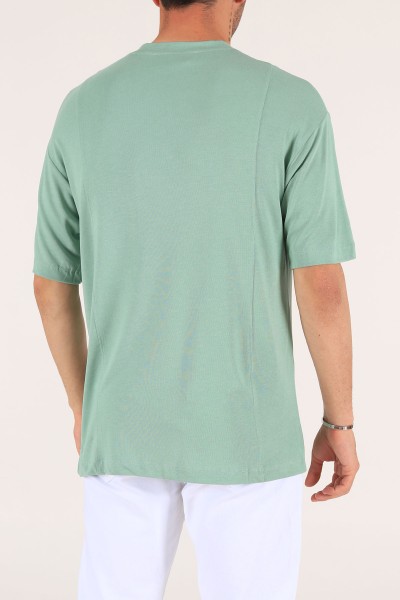 Su Yeşili Baskılı Oversize Erkek Tişört 177460