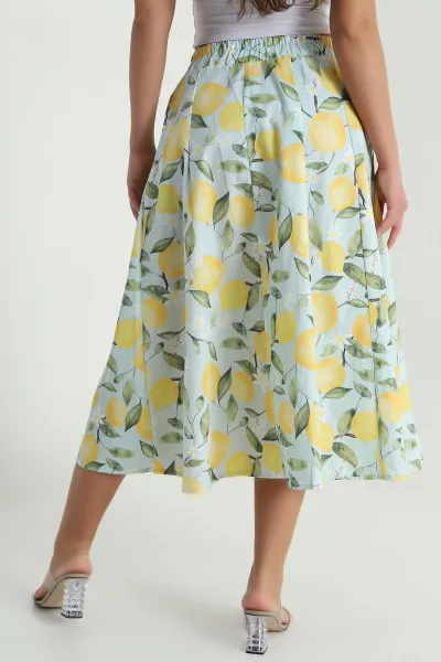 Su Yeşili Beli Lastikli Poplin Dokuma Kadın Etek 479858