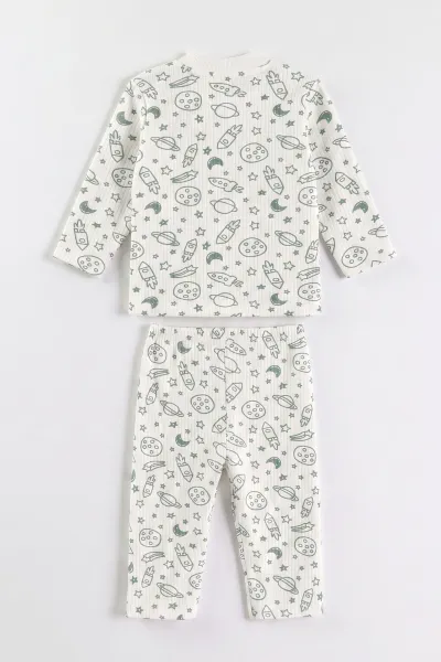 Su Yeşili Beyaz (1-3 Yaş) Uzay Desenli Raporlu Çocuk Pijama Takım 477271
