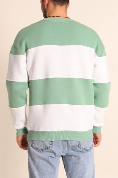 Su Yeşili Beyaz Oversize Üç İp Şardonlu Kabartma Yazılı Erkek Sweatshirt 222556