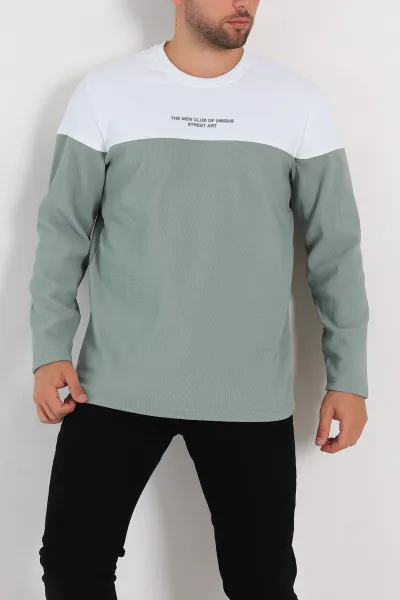 Su Yeşili Beyaz Regular Fit Kabartma Baskılı Erkek Sweatshirt 305868