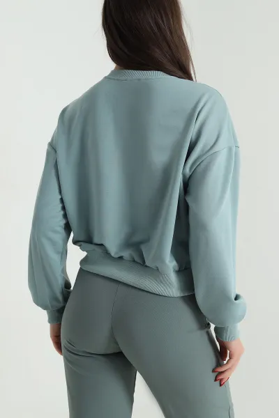 Su Yeşili Bisiklet Yaka İki İp Kadın Sweat 492983