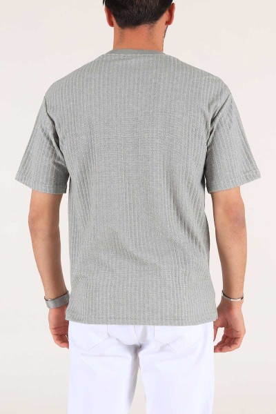Su Yeşili Cep Baskılı Dokulu Oversize Erkek Tişört 177506