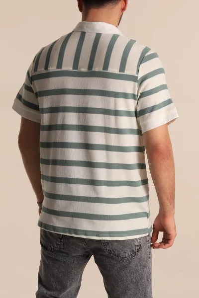 Su Yeşili Çizgili Oversize Polo Yaka Erkek Tişört 272823