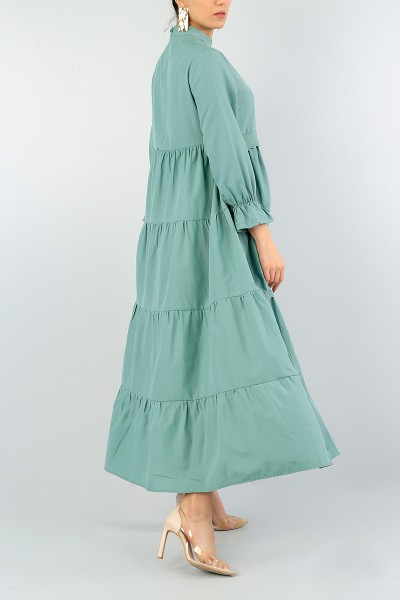 Su Yeşili Dokuma Güpür Tasarımlı Elbise 57798