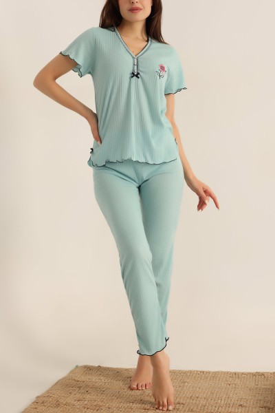 Su Yeşili Düğmeli Bayan Pijama Takımı 181899