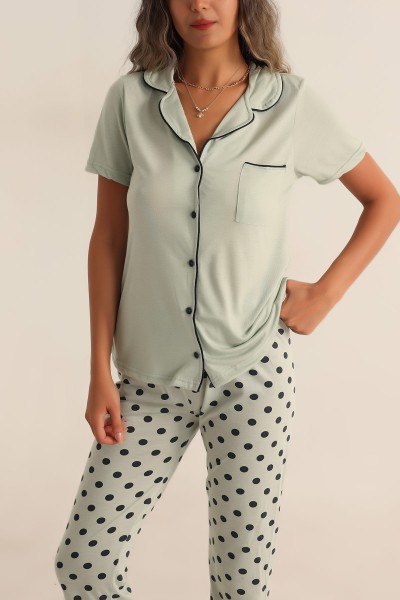 Su Yeşili Düğmeli Bayan Pijama Takımı 192129
