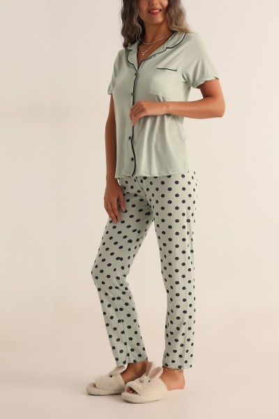 Su Yeşili Düğmeli Bayan Pijama Takımı 192129