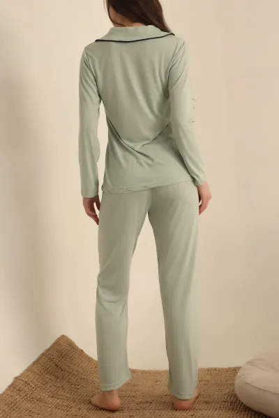 Su Yeşili Düğmeli Bayan Pijama Takımı 233335