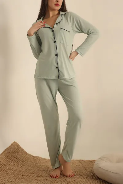 Su Yeşili Düğmeli Bayan Pijama Takımı 233335