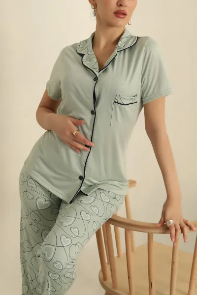 Su Yeşili Düğmeli Bayan Pijama Takımı 251566