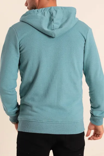 Su Yeşili Fermuarlı Kapüşonlu Erkek Sweatshirt 236553