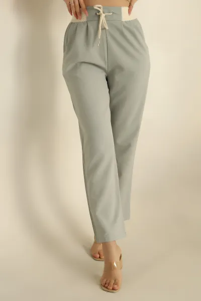 Su Yeşili Gipe Lastikli Dokuma Pantolon 254040
