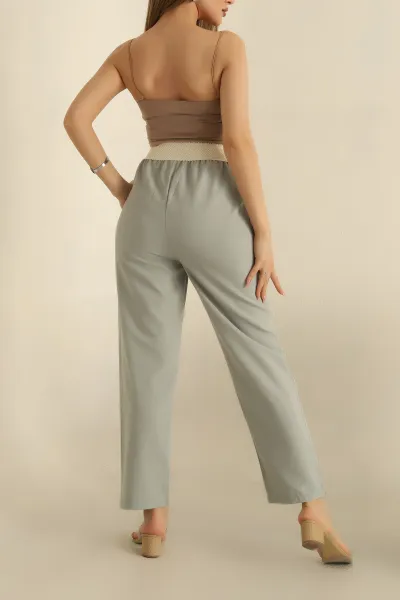 Su Yeşili Gipe Lastikli Dokuma Pantolon 254040