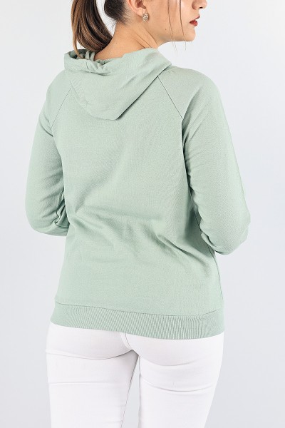 Su Yeşili İçi Şardonlu Kapüşonlu Bayan Sweat 87750