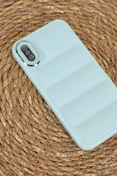 Su Yeşili iPhone XS Uyumlu Puffy Serisi Kamera Korumalı Silikon Telefon Kılıfı 403999
