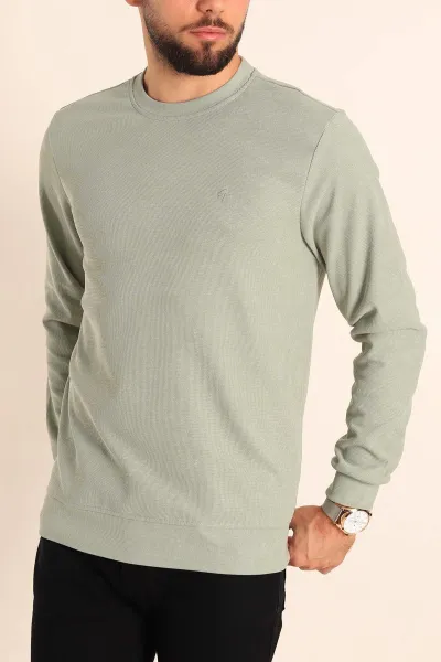 Su Yeşili Jakarlı Bisiklet Yaka Erkek Sweatshirt 236818