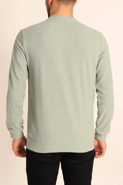 Su Yeşili Jakarlı Bisiklet Yaka Erkek Sweatshirt 236818
