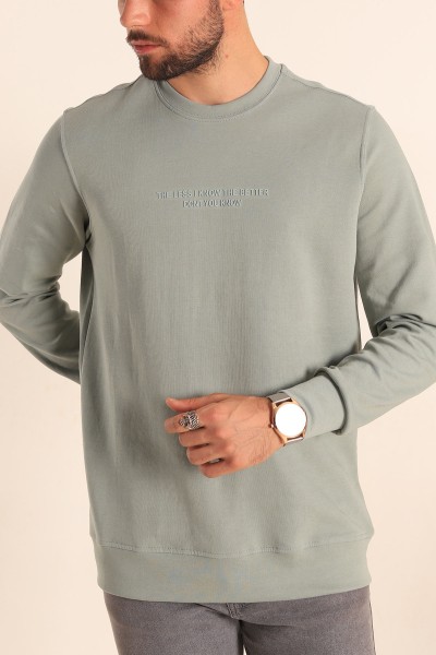 su-yesili-kabartma-yazili-bisiklet-yaka-erkek-sweatshirt-204809
