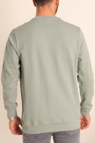 Su Yeşili Kabartma Yazılı Bisiklet Yaka Erkek Sweatshirt 204809