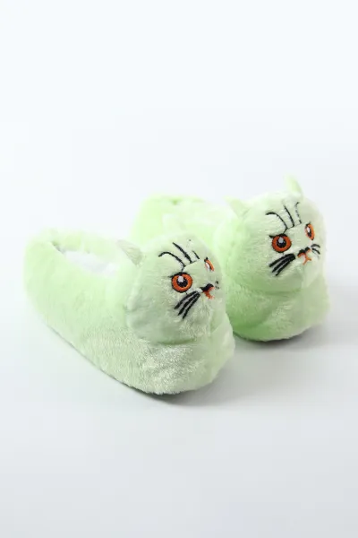 Su Yeşili Kedi Figürlü Peluş Kadın Panduf 490435