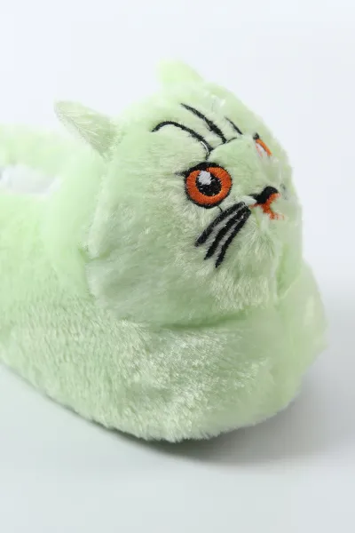 Su Yeşili Kedi Figürlü Peluş Kadın Panduf 490435