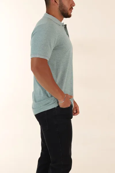 Su Yeşili Kırçıllı Regular Fit Basic Polo Yaka Erkek Tişört 372078