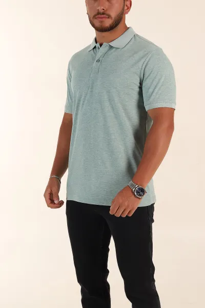 Su Yeşili Kırçıllı Regular Fit Basic Polo Yaka Erkek Tişört 372078