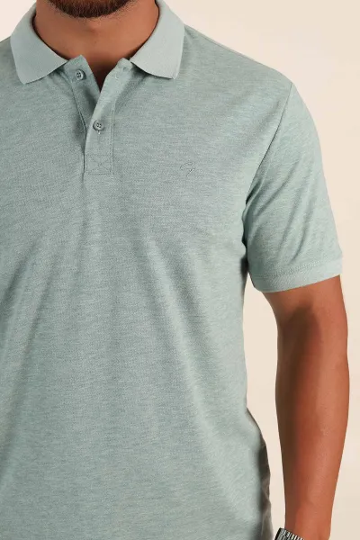 Su Yeşili Kırçıllı Regular Fit Basic Polo Yaka Erkek Tişört 372078
