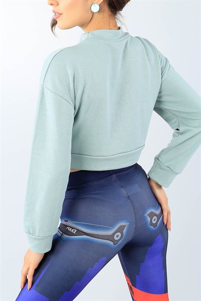 Su Yeşili Likralı Bayan Crop Sweat 38816