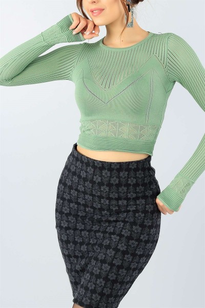 Su Yeşili Likralı Bayan Triko Crop 45089