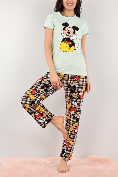 Su Yeşili Mickey Baskılı Pijama Takımı 105026