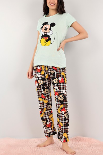Su Yeşili Mickey Baskılı Pijama Takımı 105026