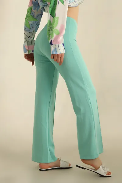 Su Yeşili Modal Kumaş Çimalı Bayan Pantolon 265927