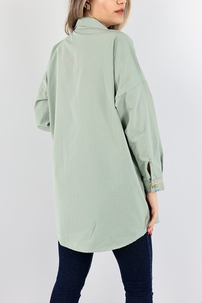 Su Yeşili Nakışlı Poplin Gömlek Tunik 96454