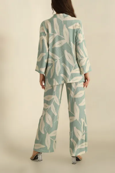 Su Yeşili Okyanus Kumaş Pantolon Kimono Takım 266470