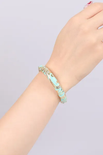 Su Yeşili Ortası Taşlı Varaklı Vintage Kelepçe Bileklik 469039