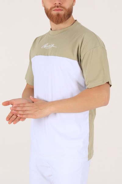 Su Yeşili Oversize Baskılı Erkek Tişört 171992