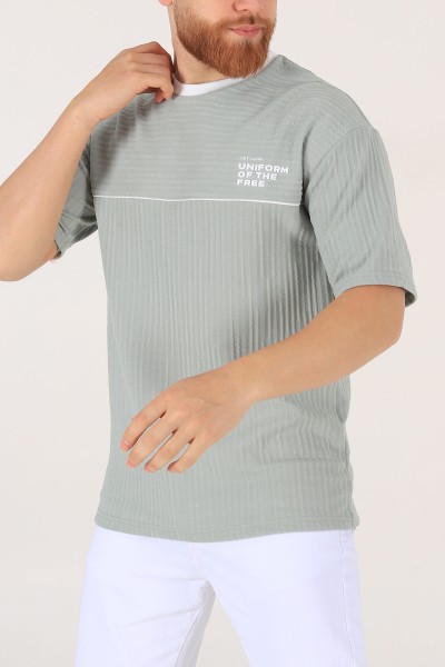 Su Yeşili Oversize Baskılı Erkek Tişört 174321