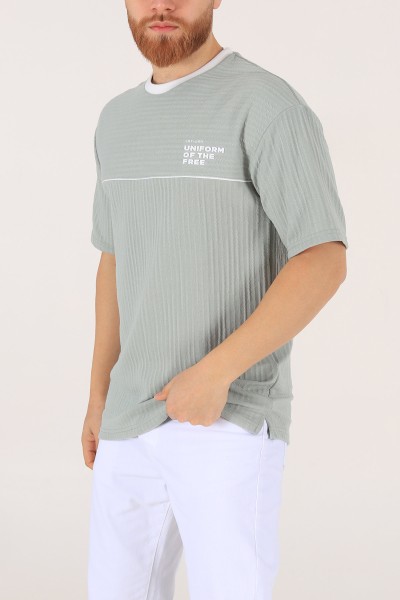 Su Yeşili Oversize Baskılı Erkek Tişört 174321