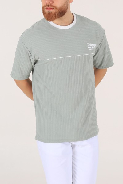 Su Yeşili Oversize Baskılı Erkek Tişört 174321