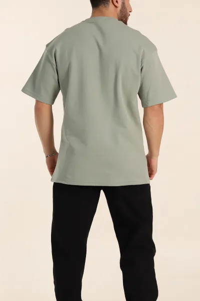 Su Yeşili Oversize Double Face Kumaş Basic Erkek Tişört 340528