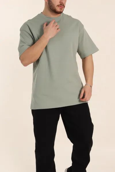 Su Yeşili Oversize Double Face Kumaş Basic Erkek Tişört 340528