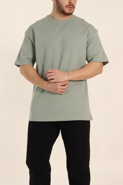Su Yeşili Oversize Double Face Kumaş Basic Erkek Tişört 340528