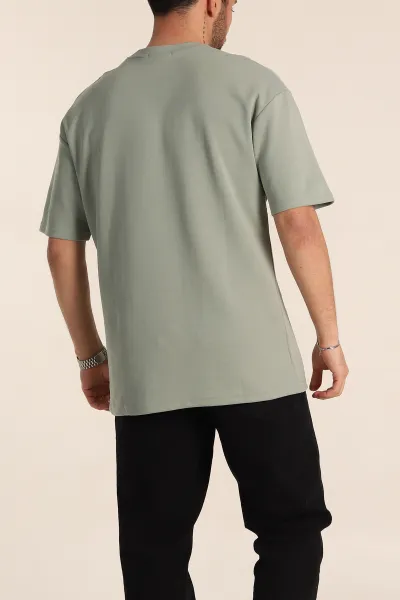Su Yeşili Oversize Duble Kumaş Nakış Detaylı Erkek Tişört 345725