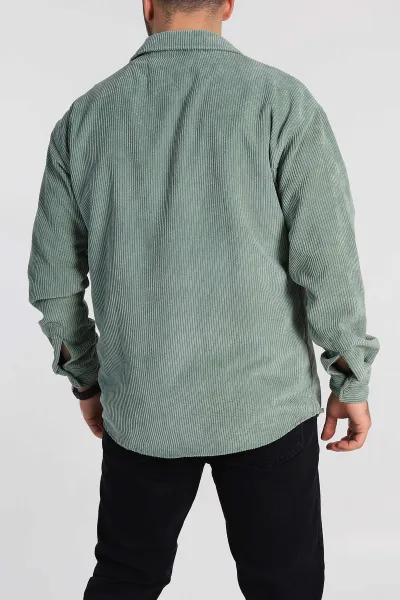 Su Yeşili Oversize Fitilli Kadife Cep Detaylı Erkek Gömlek 318412