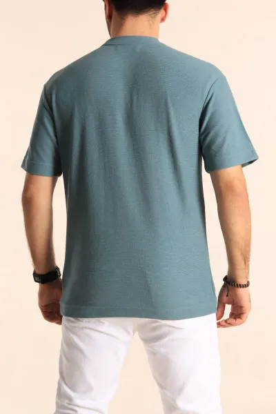 Su Yeşili Oversize Jakarlı Dikiş Detaylı Erkek Tişört 253353